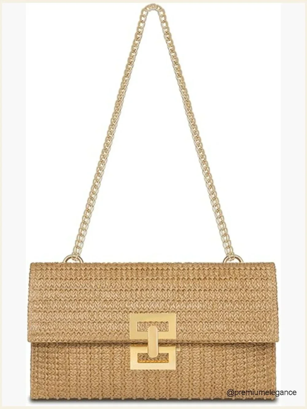 Handwoven Faux Straw Clutch Evening Bag Adjustable Chain Shoulder